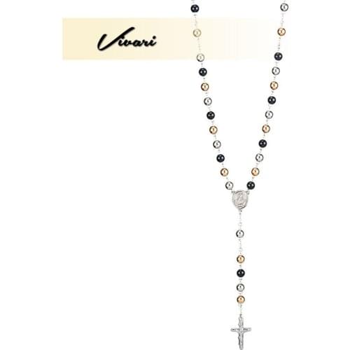 Vivari Fashion Jesus Cross Stainless Steel Beads Chain Pendant Necklace Popular Religious Accessories
