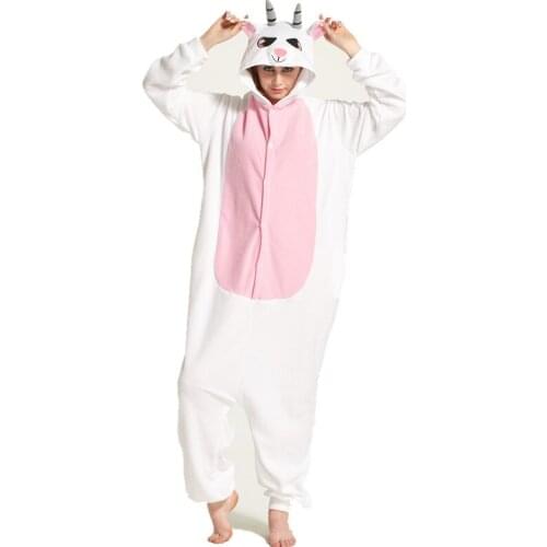Adults Polar Fleece Goat Animal Kigurumi Womens and Mens Onesies Pajamas Cosplay Costume for Halloween and Carnival Party