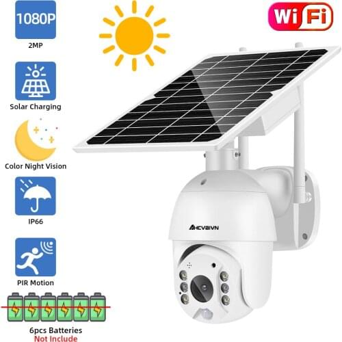 Wifi Version 1080P HD Solar Panel Outdoor IP66 Waterproof Two-way Voice Color Night Vision Wireless PTZ PIR Surveillance Camera