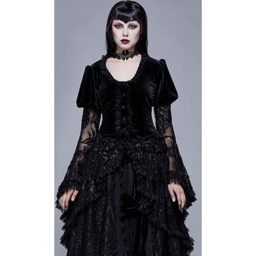 Gothic Punk Womens Dress Coat Black Patchwork Lace V Neck Party Dress Irregular