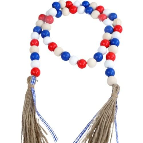 1pc Color Wooden Beads Hemp Rope Tassel Pendant Retro Hanging American Independence Day Handmade DIY Woven Pendant Home Decor