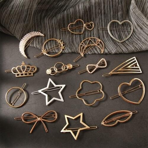 1PC Fashion Simple Women Hollow Geometric Metal Hair Clip Triangle Moon Circle Alloy Hairpin Hairgrip Hair Styling Accessories