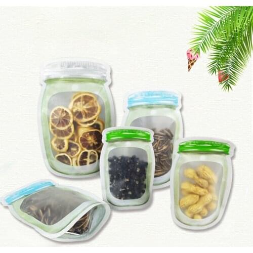 10Pcs Reusable Jar Shape Ziplock Bags Leakproof Food Saver Freezer Biscuit Sandwich Nuts Snacks Storage Organizer Plastic Bags