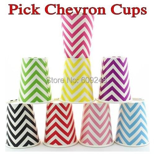 120pcs 90Z Mixed Colors Decorative Party Drinking Blue Black Red Green Yellow Pink Purple Chevron Paper Cups Disposable Cheap