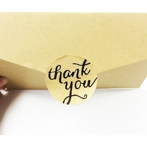 1200pcs/lot Vintage Round Cursive script Thank you Adhesive Kraft Seal Sticker for Baking Gift Label Stickers Students DIY Tools