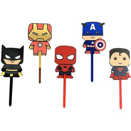 2pcs Cartoon Super Hero Happy Birthday Cake Topper Cute Acrylic Cupcake Topper For Boys Gifts Birthday Party Cake Decorations