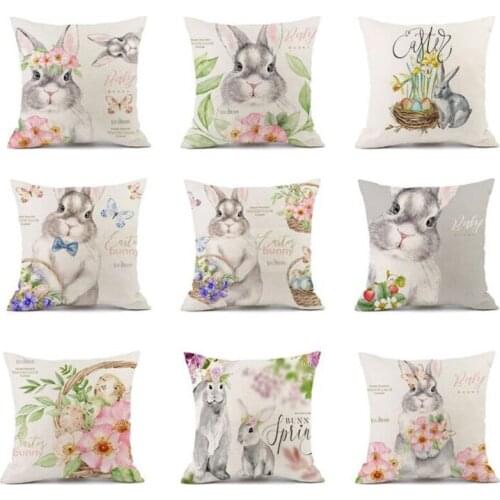 2pcs/set Easter Day Cute Rabbit Pillowcase Sofa Flax Throw Cushion Cover Car Decorated Pillow Case 45cm Home Textile