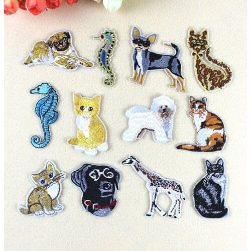 2018 cute animal cats dogs Embroidery patch hot iron on patches for clothing Applique DIY Handmade