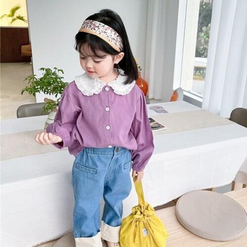 2021 Spring New Arrival Girls Long Sleeve Cotton Blouses Kids Korean Design Bloues Kids Clothing
