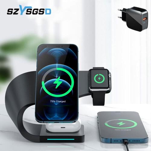 4 In 1 15W Magnetic Wireless Charger Stand For Magnet iPhone 12 Pro Max Mini Apple Watch 6 5 4 Airpods Pro Qi Fast Charging Dock