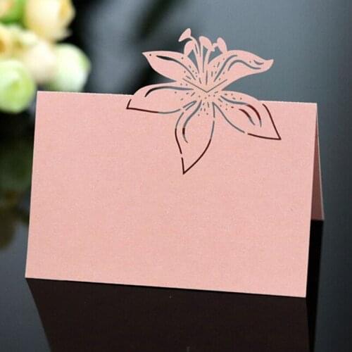50PCS Hollow Flower Wedding Laser Cut Decor Table Cards Place Setting Name Card For Wine Glass Party Wedding Decoration