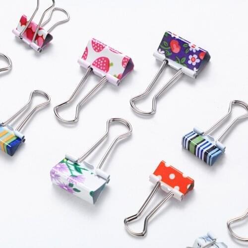 6Pcs 38mm 48mm Printed Metal Binder Clips Paper Clip Clamp Office School Binding Supplies Color Random