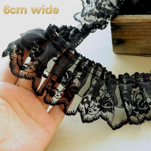 6cm Wide Black Double-layer Embroidery Mesh Organza Pleats Folds Lace DIY Clothes Skirt Trim Decoration Materials Recommended
