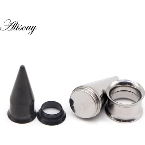 Alisouy 1 pair 00-12g 2 In 1 Ear Plugs Tunnels Piercing Ear Gauges Stainless Steel Taper Ear Expander Screw Fit Jewelry Oreille