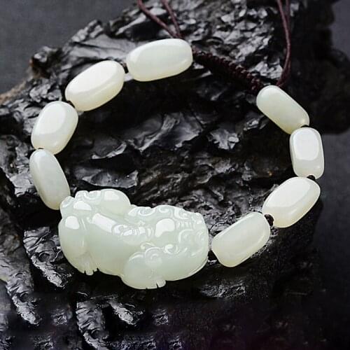 Natural hetian jade handcarved brave troops bracelets Irregular jade for couples women men beads bracelet with jade bracelet