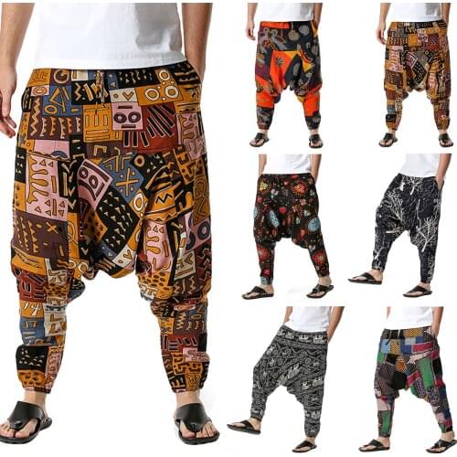 Men’ s Trousers, Adults Floral Print High Waist Harem Pants Loose Pants for Summer Fall, S/M/L/XXL/XXXL New Fashion 2021