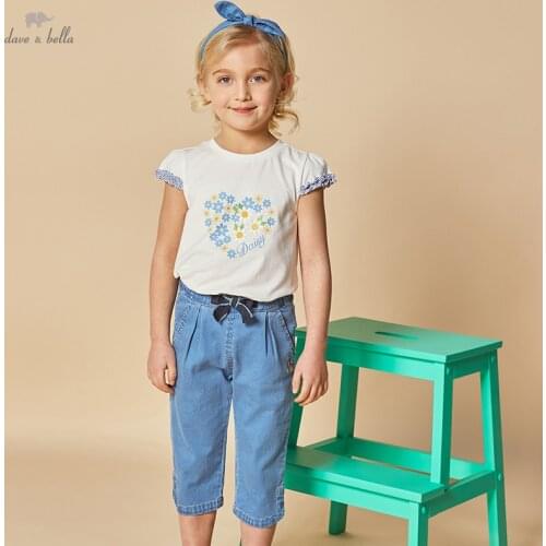 DKS16941-1 dave bella summer 5Y-13Y kids girls fashion cartoon print T-shirt children girls high quality fashion tees