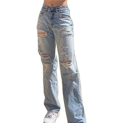 High Waist Loose Comfortable Jeans For Women Plus Size Fashionable Casual Straight Hole Pants Mom Jeans Washed Boyfriend Jeans