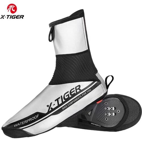 X-TIGER Reflective Waterproof Cycling Shoe Cover Winter Road Bike Cycling Overshoes Keep Warm Fleece MTB Bicycle Shoe Cover