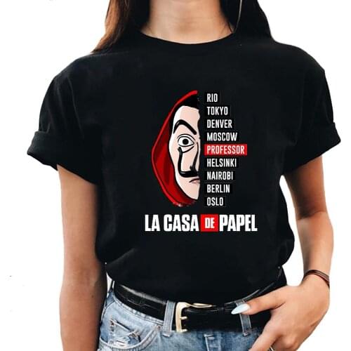 La Casa De Papel T Shirt For Women Tv Series Tees Short Sleeve La Casa De Papel black T Shirt kawaii clothes Funny Female Tops