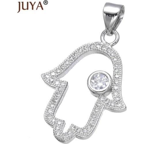 Hamsa Charms For Jewelry Making Handmade DIY Fashion Jewelry Accessories Copper Zircon Hollow out Hand of Fatima Charm Pendants