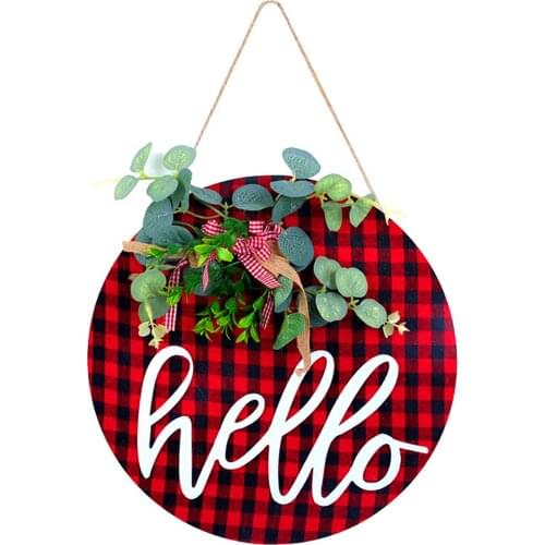 Plaid Door Welcome Sign Hanging Wreath Pendant Craft Decoration Admired