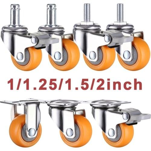 1/1.25/1.5/2 Inch 360 Degree Furniture Casters Wheels Orange Swivel Castor Trolley Nylon No Noise Wheel Heavy Duty 1/4PCS
