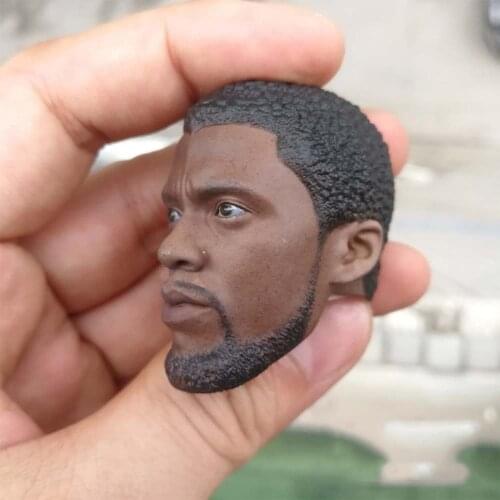 Collectible 1/6 Male Head Sculpt Accessory Black Panther 2.0 Man Head Carved NR15 with Beard Model for 12'' Black Skin Body
