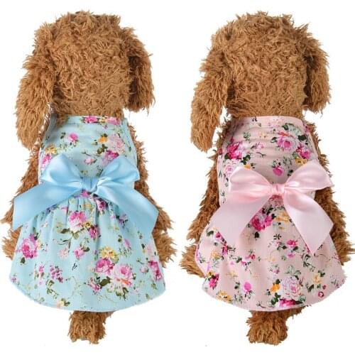 Summer Pet Dot Clothes Flower Printing Dog Dress Cute Puppy Skirt Print Princess Dress Skirt Wedding Party York Pet Dress