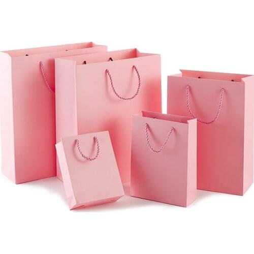 Sweet Pink Kraft Paper Bag Christmas Party Gift Paper Bags Wedding Birthday Candy Favor Gift Bags Reusable Bags 10pcs/lot