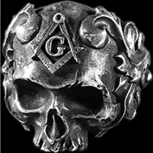 Retro Free-Mason Skull Ring Mens 316L Stainless Steel Masons Vine Skull Rings Freemasons Party Biker Jewelry