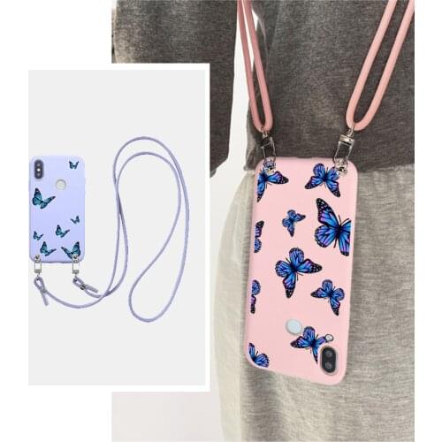 Soft Butterfly Case for huawei Honor 10 Lite 10i 9 20 30 Pro 9A 8A 9C P30 P20 P40 lite E Silicone Lanyard Strap Necklace Case