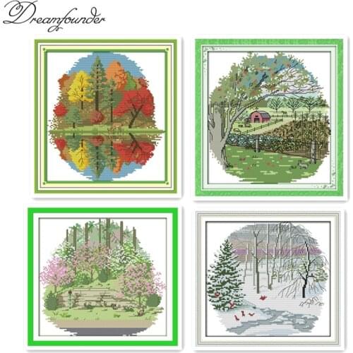 Suburban four seasons cross stitch kit aida 14ct 11ct count printed canvas stitches embroidery DIY handmade needlework