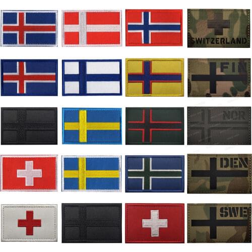 Sweden Norway Denmark Iceland Finland Switzerland National Flag Embroidered Patches Badges Europe Flag Striped Clothes