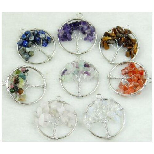 Natural Stone 7 Chakra Reiki Healing Tree of Life Quartz Crystal Turquoises Tiger eye pendant for diy Jewelry making necklace