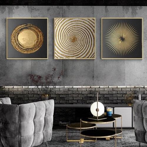 Nordic Black and Gold Canvas Painting Abstract Point Line Mesh Wall Art Modern Posters and Prints Picture Living Room Home Decor