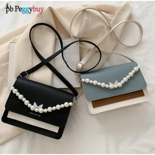 2021 New Fashion Cell Phone Crossbody Bag Women Hit Color PU Pearl Crossbody Bag Casual Ladies Butterfly Handbags