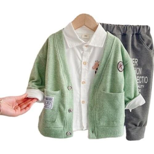 New Spring Autumn Baby Clothes Children Boys Cotton Casual Jacket Shirt Pants 3Pcs/Sets Toddler Fashion Costume Kids Tracksuits