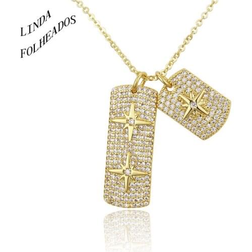 LINDA FOLHEADOS New Design Women Unique Jewelry Golden Six-pointed Star Cubic Zirconia Copper Pendant Charm Necklace Gift