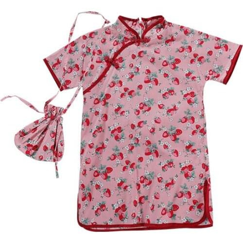Baby Girls Summer Cotton Cheongsam Dress With Bag Infant Toddler Kids School Dresses Children Vestidos Princess Party Clothing