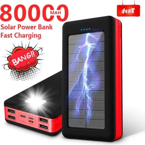 80000mAh Solar Power Bank Portable Fast Charger with Large Capacity Outdoor Travel Emergency Poverbank for Iphone Samsung Xiaomi