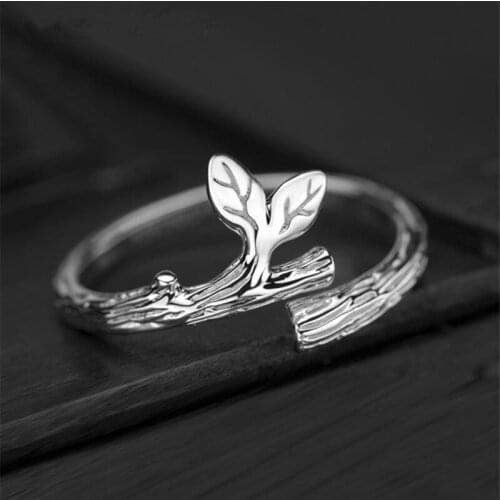 Simple Fashion Leaf Ring Silver Plated Opening Adjustable Ring Elegant Art Girl Ring Leisure Party Jewelry Anniversary Gift