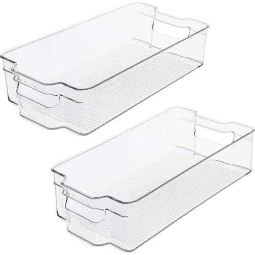 Stackable Plastic Storage Bins Organizer - 2 Pack, Clear Pantry Organization with Handles For Kitchen, Freezer