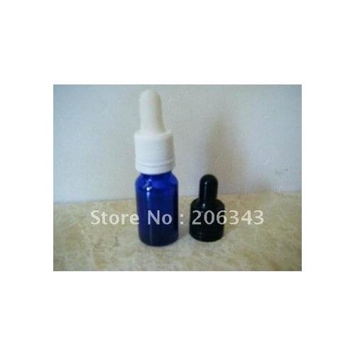 10ml blue essential oil bottle with white plastic cap ,silicon+glass dropper , for cosmetic packaging