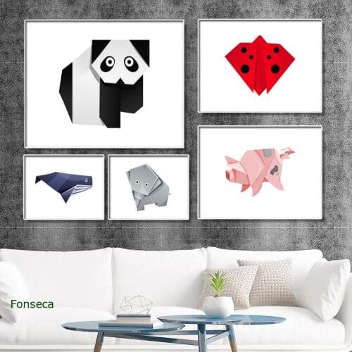 Modern Home Decoration Geometric Animals Canvas Painting Wall Art Picture Horizontal Origami Ladybug Pig Dog Fish Poster