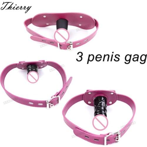 Thierry PU leather fetish penis gag for sexual bondage ,roleplay and adult game for couples, dildo gag sex toys for women men