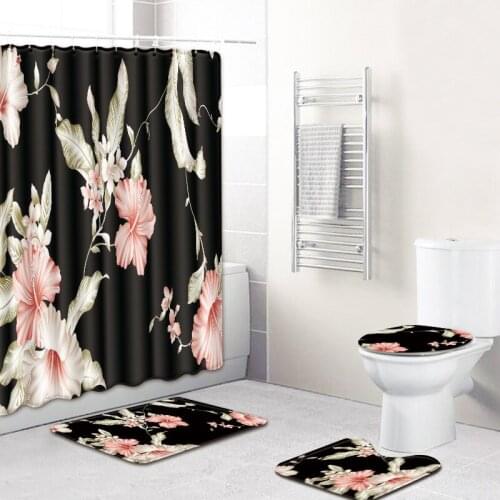 Fantasy Flowers Waterproof Bathroom Shower Curtain Set Toilet Mat Accessories Carpet Bathroom in Bath Mats 180*180cm