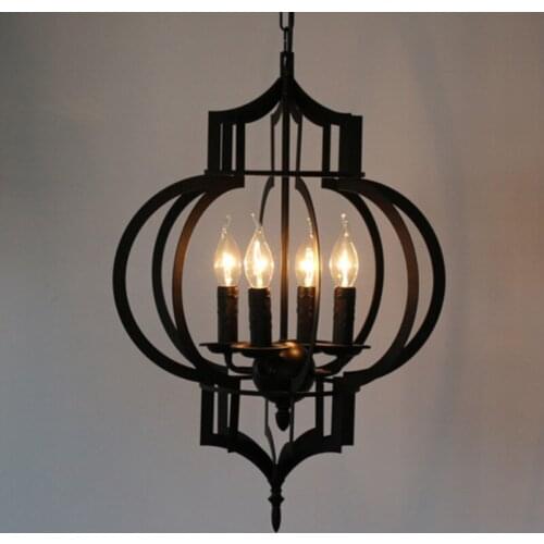 Restoration Lantern Pendant Light 4 Bulbs Round Suspension DIY Loft Light for Living Room Dinning Room Pendant Lighting PA0429