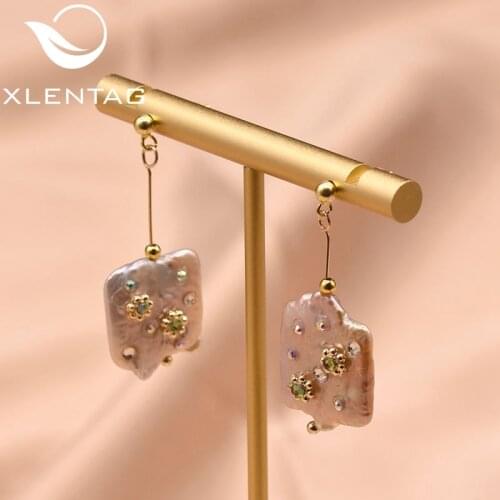 XlentAg Vintage Baroque Pink Pearl Earrings Drop Earrings For Women Girl Engagement Korean Boucles D Oreille Femme GE0835B