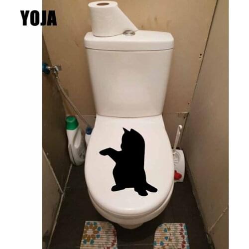 YOJA 21.6X23.8CM WC Toilet Sticker Wall Decal Cute Fat Black Cat Pet Animal T5-0185